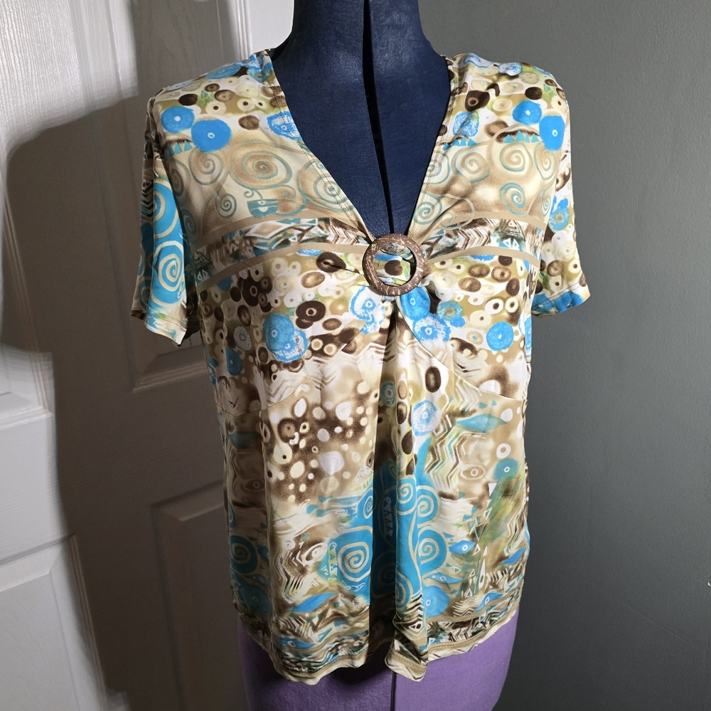 Colorful Patterned Blouse with Ring Detail